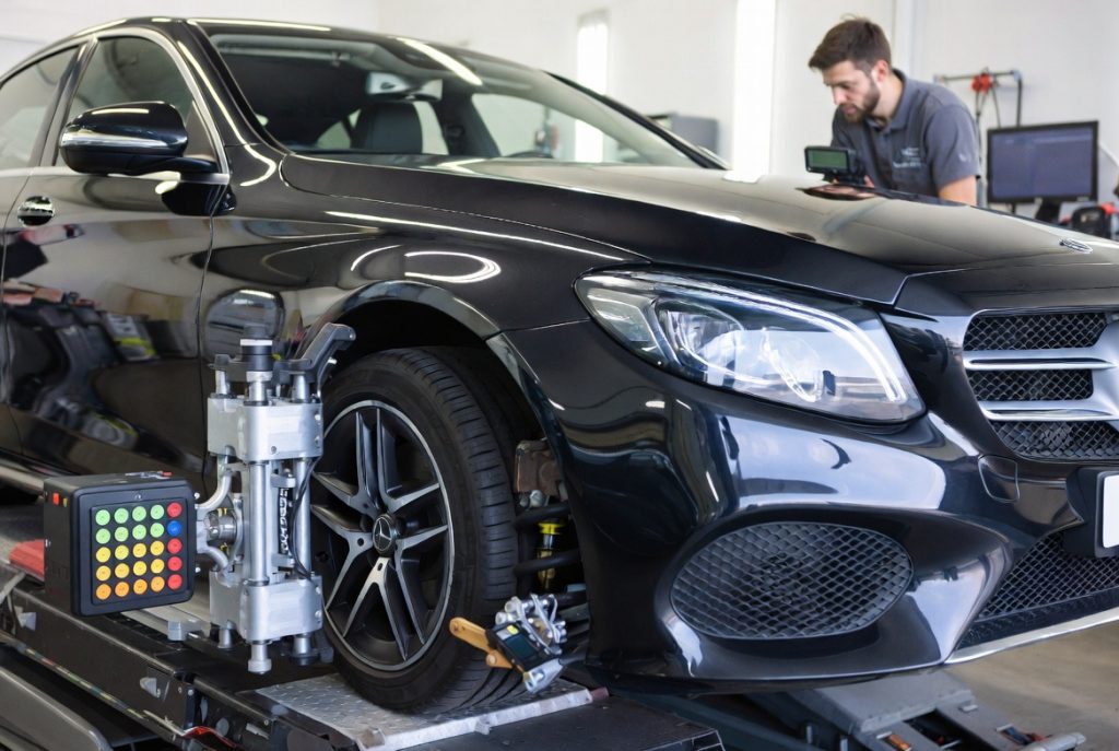 Сход-развал для Mercedes-Benz с инклинометром: почему для премиальных авто недостаточно обычного стенда и что дает замер углов наклона рычагов